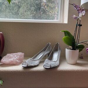 Adrianna Papell Elegant Silver Peep-Toe Heels